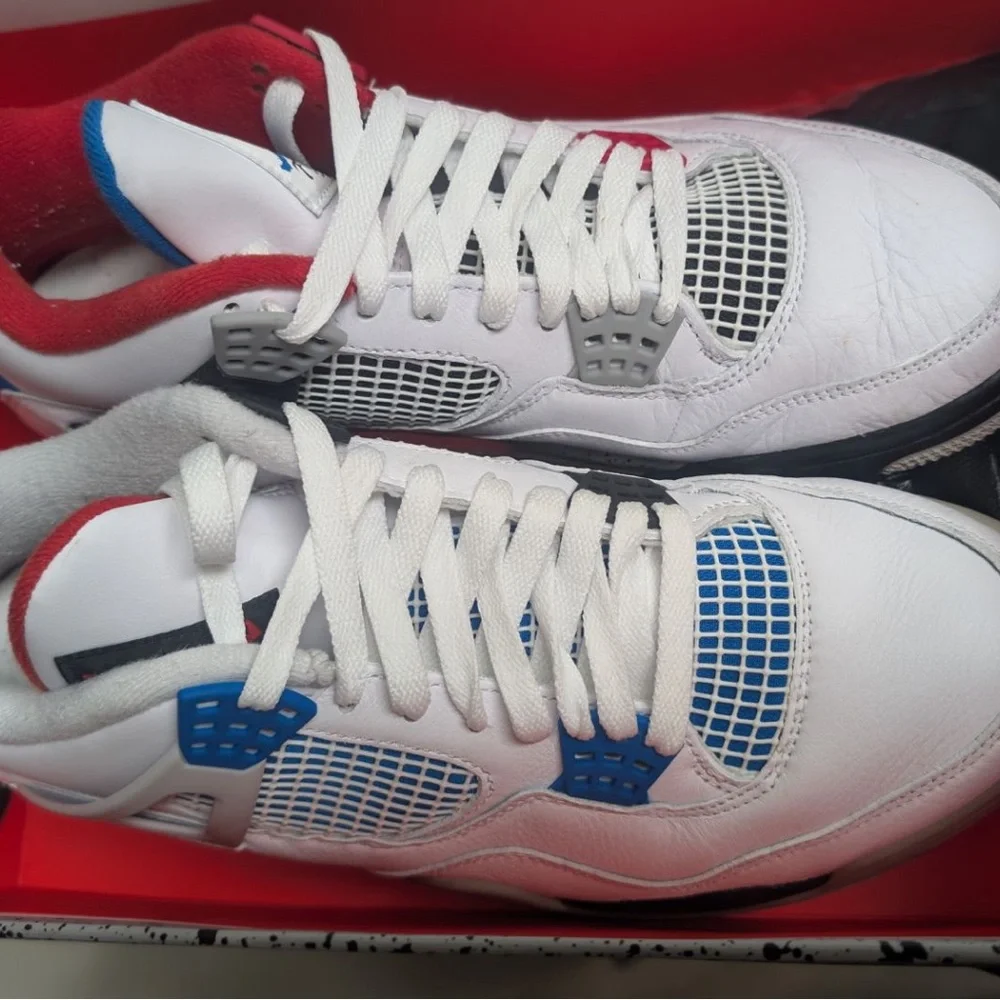 Air Jordan 4 Retro White Blue Red Sneakers